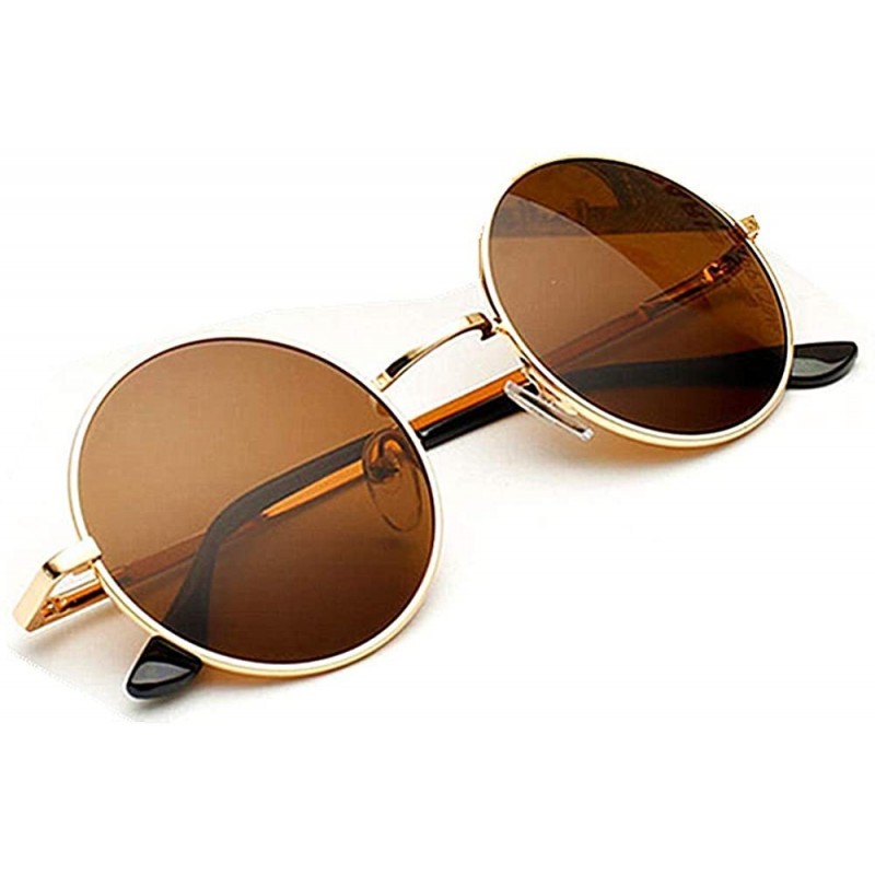 Oval Hippie Sunglasses WITH CASE Retro Classic Circle Lens Round Sunglasses Steampunk Colored - Brown - CV18SMXU7RR $11.70