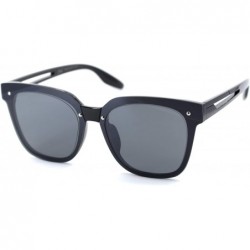Rectangular Womens Exposed Lens 90s Panel Lens Boyfriend Horn Rim Sunglasses - Black Solid Black - CF18T0IQ3C2 $10.85