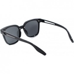 Rectangular Womens Exposed Lens 90s Panel Lens Boyfriend Horn Rim Sunglasses - Black Solid Black - CF18T0IQ3C2 $10.85
