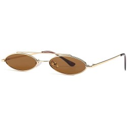 Oval punk Small Oval Sunglasses Metal Frame Fashion Vintage HD Clear Lens Sunglasses - Brown - CA18CRO4NC0 $28.34