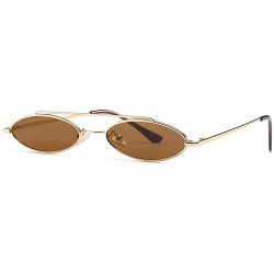 Oval punk Small Oval Sunglasses Metal Frame Fashion Vintage HD Clear Lens Sunglasses - Brown - CA18CRO4NC0 $9.87