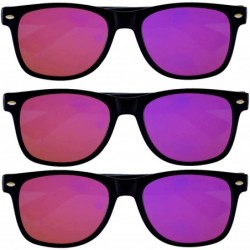 Goggle Wholesale of 3 Pairs Flat Mirrored Reflective Purple Lens Sunglasses Black Frame Horn Rimmed Style - CA12NUP3PQL $12.69