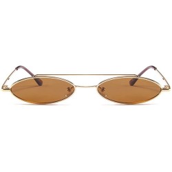 Oval punk Small Oval Sunglasses Metal Frame Fashion Vintage HD Clear Lens Sunglasses - Brown - CA18CRO4NC0 $9.87