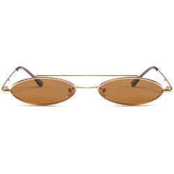 Oval punk Small Oval Sunglasses Metal Frame Fashion Vintage HD Clear Lens Sunglasses - Brown - CA18CRO4NC0 $9.87