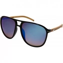Square Retro Wooden Bamboo Sunglasses Aviators Women Men Mirrored Lens with Case - CG18GU7LYKG $30.56