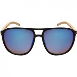 Square Retro Wooden Bamboo Sunglasses Aviators Women Men Mirrored Lens with Case - CG18GU7LYKG $12.39