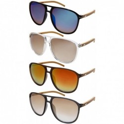 Square Retro Wooden Bamboo Sunglasses Aviators Women Men Mirrored Lens with Case - CG18GU7LYKG $12.39