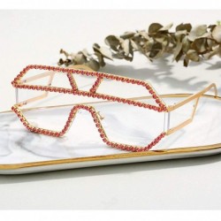 Oversized Oversized Sunglasses One piece Rhinestone Eyeglasses - Pink&clear - CY18A2SL58T $17.19