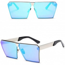 Square Unique Oversize Vintage Square Sunglasses WITH CASE Retro Mirrored Oceanic Lens - Silver Frame Blue Lens - CK18R0ZAO2D...