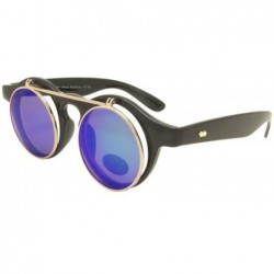 Round EMERSON Flip Up Round Lens Sunglasses - Black Frame/Blue Lens - CK199X8836E $13.59