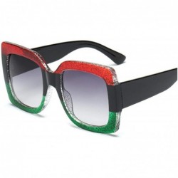 Semi-rimless Oversized Square Sunglasses Women Clear Lenses Sun Glasses Female Three Colors Big Frame Party Eye - Red Green -...