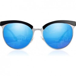 Goggle Polarized Sunglasses Semi Rimless Women Vintage Cateye Eyewear - Black Frame/ Blue Lens - CX18L97ETW3 $26.24