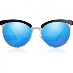 Goggle Polarized Sunglasses Semi Rimless Women Vintage Cateye Eyewear - Black Frame/ Blue Lens - CX18L97ETW3 $16.54