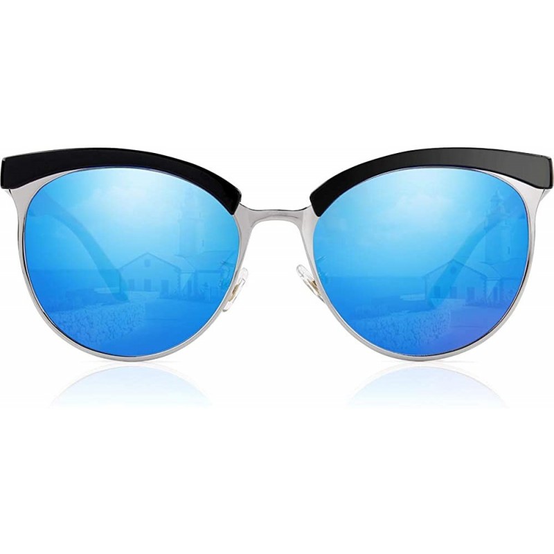 Goggle Polarized Sunglasses Semi Rimless Women Vintage Cateye Eyewear - Black Frame/ Blue Lens - CX18L97ETW3 $16.54