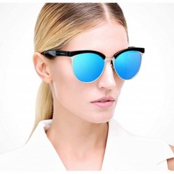 Goggle Polarized Sunglasses Semi Rimless Women Vintage Cateye Eyewear - Black Frame/ Blue Lens - CX18L97ETW3 $16.54