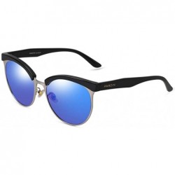 Goggle Polarized Sunglasses Semi Rimless Women Vintage Cateye Eyewear - Black Frame/ Blue Lens - CX18L97ETW3 $16.54