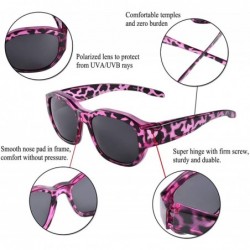 Rectangular Polarized Fit Over Glasses Sunglasses Wear Over Prescription Glasses for Women and Men - Purple Leopard - CH18UZD...