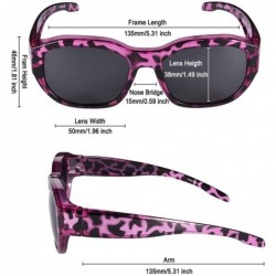 Rectangular Polarized Fit Over Glasses Sunglasses Wear Over Prescription Glasses for Women and Men - Purple Leopard - CH18UZD...
