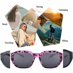 Rectangular Polarized Fit Over Glasses Sunglasses Wear Over Prescription Glasses for Women and Men - Purple Leopard - CH18UZD...
