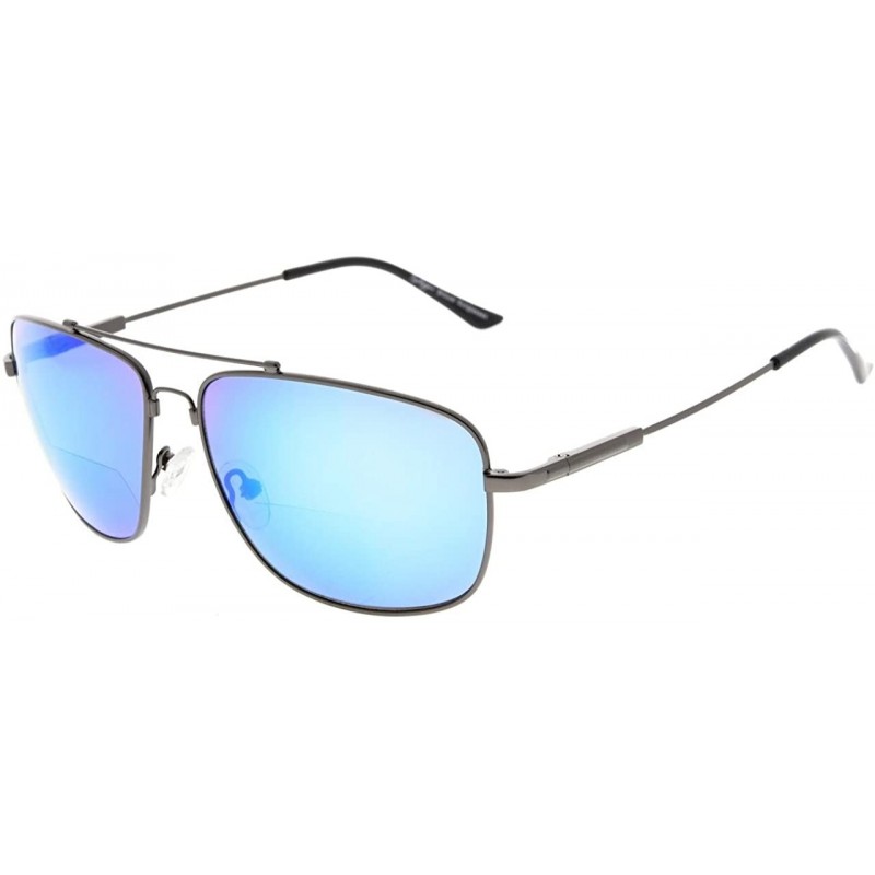 Rectangular Memory Bifocal Sunglasses Bendable Titanium Reading Sunglasses - Gunmetal Frame Blue Mirror - CM18035G022 $20.93