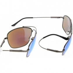 Rectangular Memory Bifocal Sunglasses Bendable Titanium Reading Sunglasses - Gunmetal Frame Blue Mirror - CM18035G022 $20.93