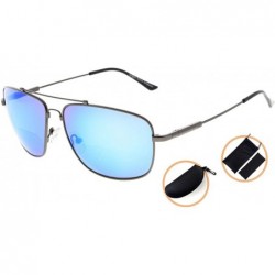 Rectangular Memory Bifocal Sunglasses Bendable Titanium Reading Sunglasses - Gunmetal Frame Blue Mirror - CM18035G022 $20.93