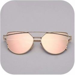 Goggle 2018 Er Cat Eye Sunglasses Women Vintage Metal Reflective Glasses Mirror Retro Oculos De Sol Gafas - Gold Pink - C5198...