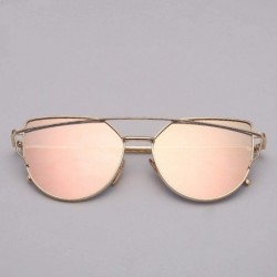 Goggle 2018 Er Cat Eye Sunglasses Women Vintage Metal Reflective Glasses Mirror Retro Oculos De Sol Gafas - Gold Pink - C5198...