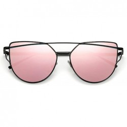 Cat Eye Designer Cat Eye Sunglasses Women Vintage Metal Reflective Glasses Mirror Retro - Blackpink - CI198ZYETMZ $33.03