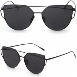 Goggle Women Fashion Twin-Beams Metal Frame Mirror Sunglasses Cat Eye Glasses - Black - CI188XCL93L $17.76