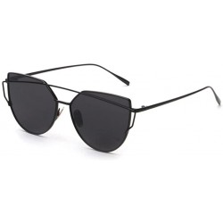 Goggle Women Fashion Twin-Beams Metal Frame Mirror Sunglasses Cat Eye Glasses - Black - CI188XCL93L $11.44