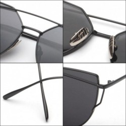 Goggle Women Fashion Twin-Beams Metal Frame Mirror Sunglasses Cat Eye Glasses - Black - CI188XCL93L $11.44