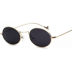Oval Small Oval Sunglasses Men Gold Metal Frame Retro Round Sun Glasses For Women - Gold With Black - C718EI58QM9 $19.53