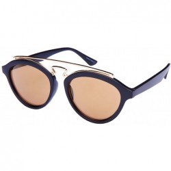 Oval Double Bridge Oval Sunglasses w/Color Mirror Lens 541065-REV - Matte Black - CF12NGCWB2N $11.31