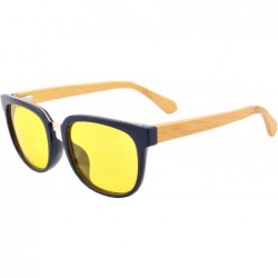 Oval Bamboo Wood Sunglasses Polarized Night Vison Driving Glasses with Ant Blue Light Function-TY569 - C41935X37H5 $18.11