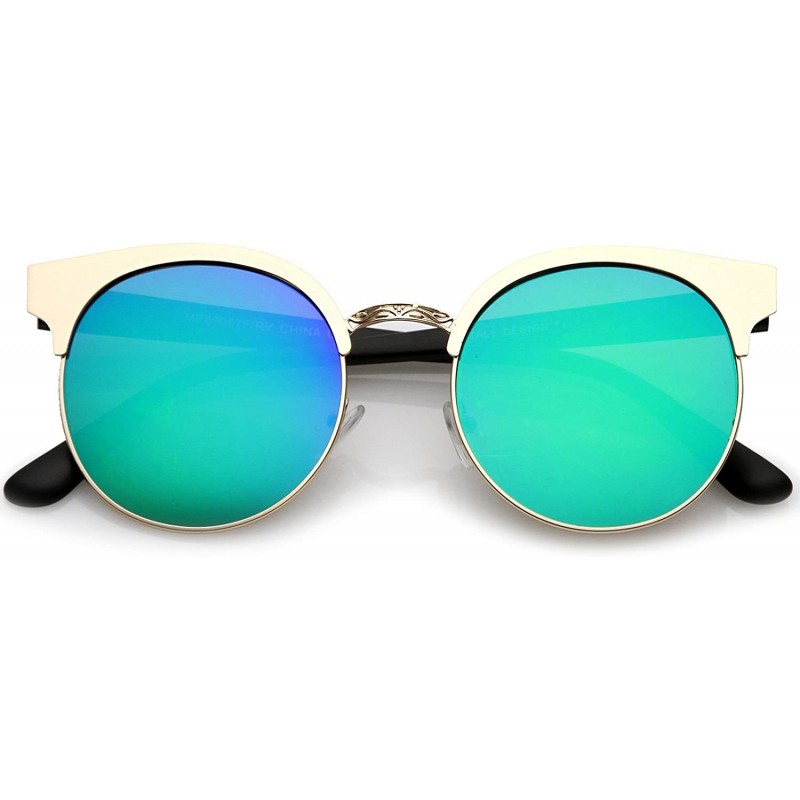 Rimless Modern Horn Rimmed Colored Mirror Flat Round Lens Half Frame Sunglasses 52mm - Gold / Green Mirror - CY17YUHIH4Y $10.84