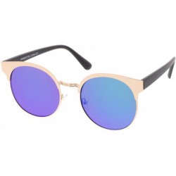 Rimless Modern Horn Rimmed Colored Mirror Flat Round Lens Half Frame Sunglasses 52mm - Gold / Green Mirror - CY17YUHIH4Y $10.84