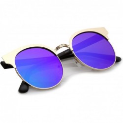 Rimless Modern Horn Rimmed Colored Mirror Flat Round Lens Half Frame Sunglasses 52mm - Gold / Green Mirror - CY17YUHIH4Y $10.84
