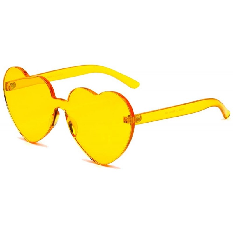 Rimless One Piece Heart Shape Rimless Sunglasses Transparent Candy Color Eyewear - Yellow - CJ18SANIIA6 $10.17