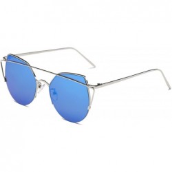 Round Women Round Cat Eye Mirrored Sunglasses - Blue - CM18WU8NEEL $24.08