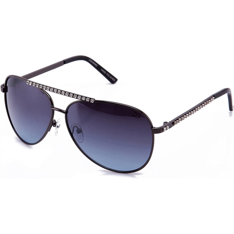 Aviator Women Aviator Rhinestone Bling Bling Stylish Sunglasses - Gunmetal/Blue - CY17YY7KXEL $11.41