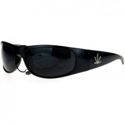 Rectangular Mens All Black Marijuana Pot Leaf Gangster Warp Biker Sunglasses - C8123FLAPE7 $19.72