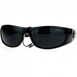 Rectangular Mens All Black Marijuana Pot Leaf Gangster Warp Biker Sunglasses - C8123FLAPE7 $7.68