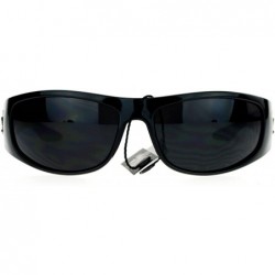 Rectangular Mens All Black Marijuana Pot Leaf Gangster Warp Biker Sunglasses - C8123FLAPE7 $7.68