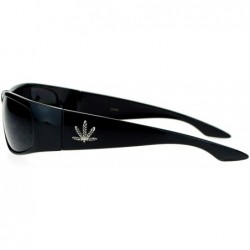 Rectangular Mens All Black Marijuana Pot Leaf Gangster Warp Biker Sunglasses - C8123FLAPE7 $7.68