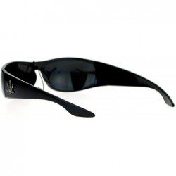 Rectangular Mens All Black Marijuana Pot Leaf Gangster Warp Biker Sunglasses - C8123FLAPE7 $7.68