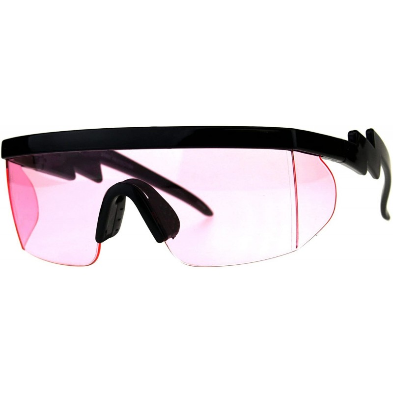 Goggle 80's Goggle Sunglasses Oversized Half Rim Shield Ski Fashion UV 400 - Black (Pink) - CC18E53CY2X $13.65
