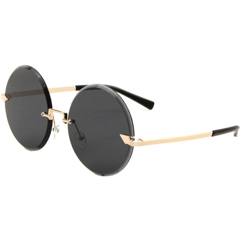 Round Oversized Rimless Diamond Edge Cut Lens Round Sunglasses - Black - CT1908ASZUH $13.92