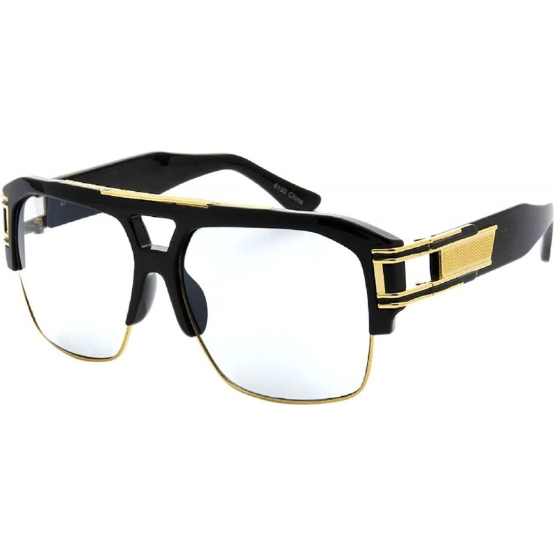 Shield Model 50C UV400 Retro Fashion Thick Frame Glasses - Black-clear - CZ18EHLLY9K $13.57