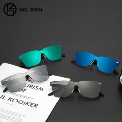 Square Rimless Mirrored Sunglasses One Piece Frameless Eyeglasses Men Women-100% UV400 Protection-Tr90 Unbreakable Frame - CY...